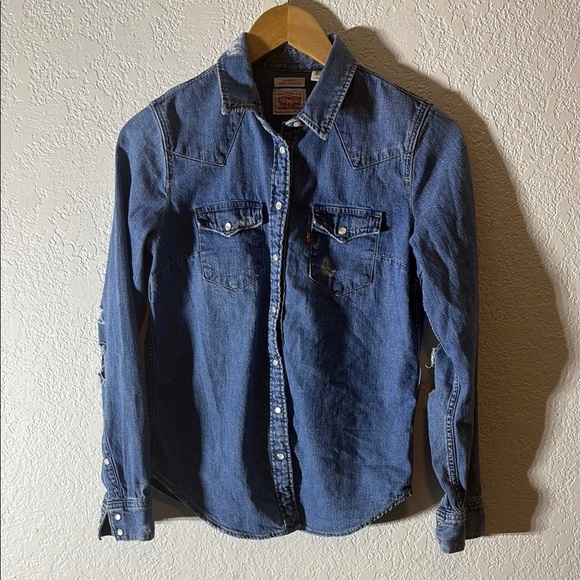 Women's Levi Blue Denim Shirt with Pearl Buttons - Picture 1 of 4